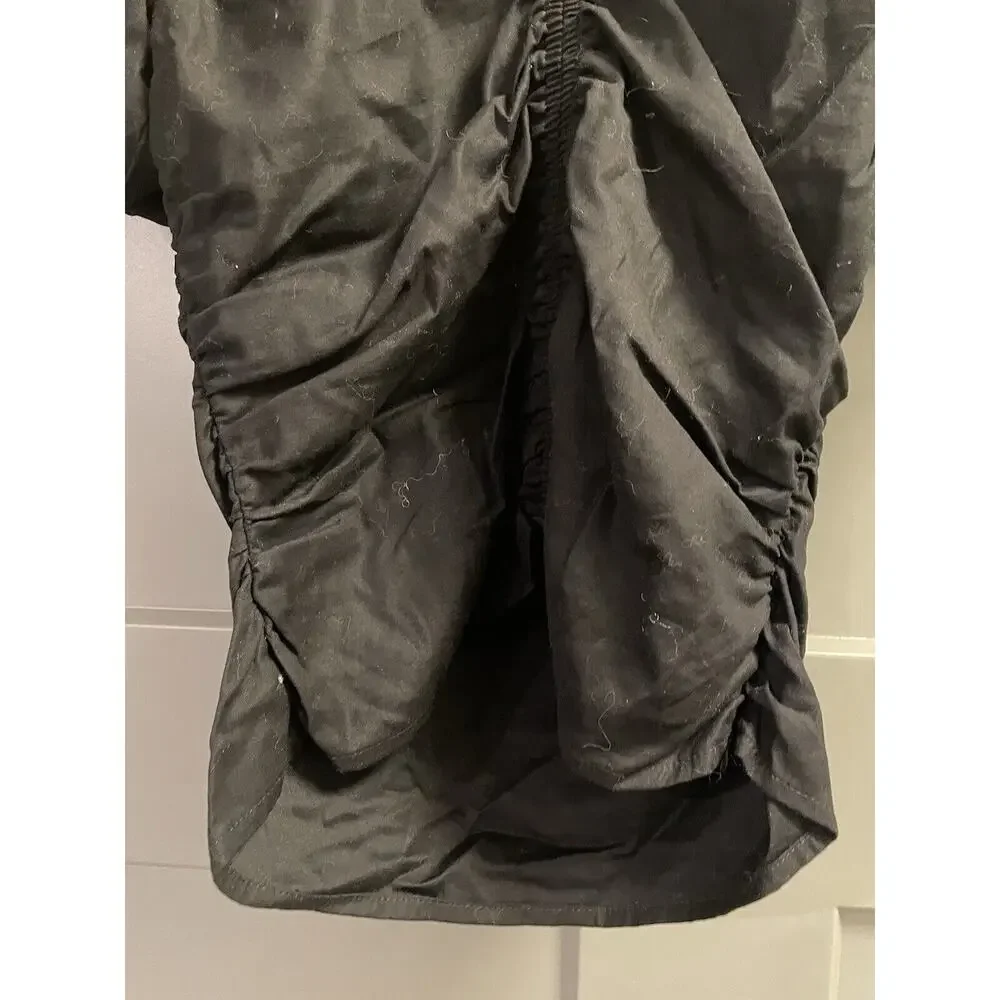 Reformation Sonny Organic Cotton Poplin Stretch Ruched Puff Short Sleeve Black 2